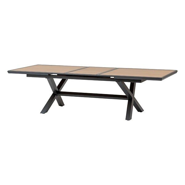 HESPERIDE - Table de jardin extensible "Axiome" effet bois honey & graphite 10 places en aluminium - large