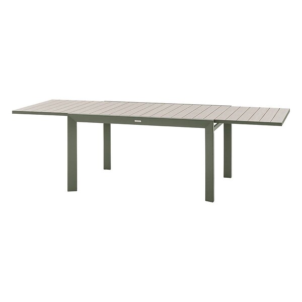 HESPERIDE - Table de jardin extensible coulissante "Évasion" effet bois lin & vert laurier 10 places lates en aluminium - large