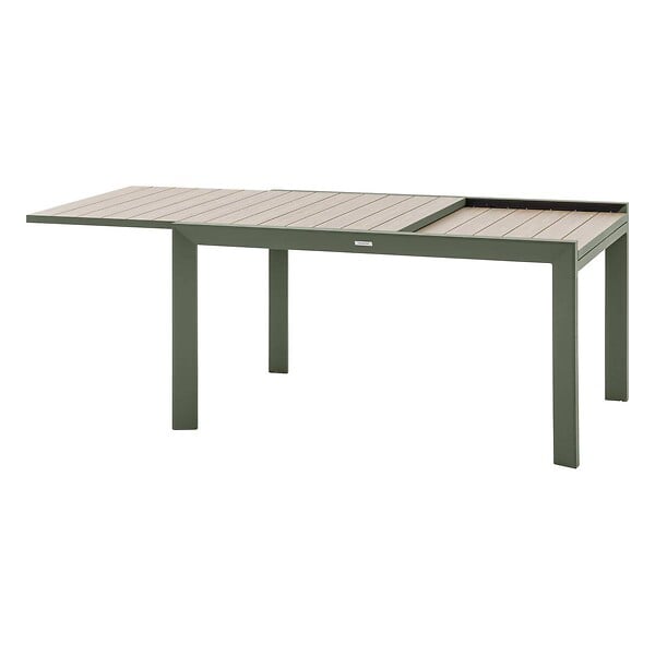 HESPERIDE - Table de jardin extensible coulissante "Évasion" effet bois lin & vert laurier 10 places lates en aluminium - large