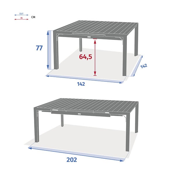 HESPERIDE - Table de jardin carrée extensible alu Evasion 8/10 places Beige lin - Hespéride - large