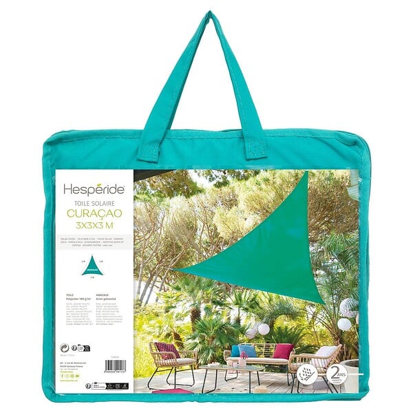 HESPERIDE - Voile d'ombrage triangulaire "Curacao" émeraude 3x3x3m en polyester - large