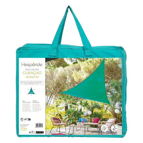 HESPERIDE - Voile d'ombrage triangulaire "Curacao" émeraude 4x4x4m en polyester - large