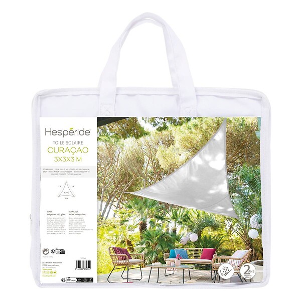HESPERIDE - Voile d'ombrage triangulaire "Curacao" blanc 3x3x3m en polyester - large