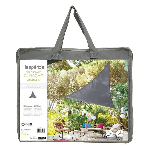 HESPERIDE - Voile d'ombrage triangulaire "Curacao" gris 4x4x4m en polyester - large