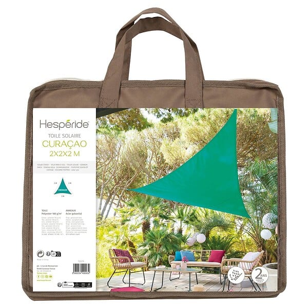 HESPERIDE - Voile d'ombrage triangulaire "Curacao" émeraude 2x2x2m en polyester - large