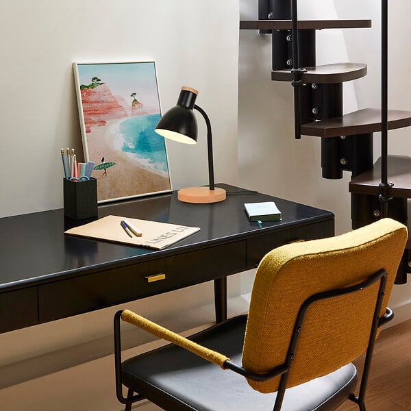 COREP - Lampe de bureau bois Corep LEM Noir mat/naturel H40cm - large