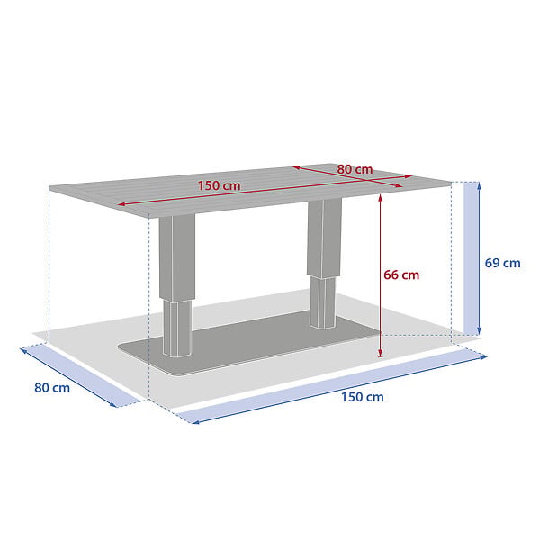 HESPERIDE - Table de jardin relevable rectangulaire "Salimia" avoine 150 x 80 x 69cm en aluminium - large
