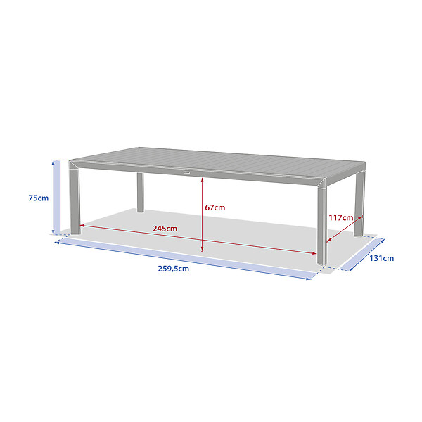 HESPERIDE - Table de jardin "Évasion" effet bois lin & argile 12 places lates en aluminium - large