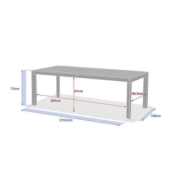 HESPERIDE - Table de jardin "Évasion" effet bois lin & argile 8 places lates en aluminium - large