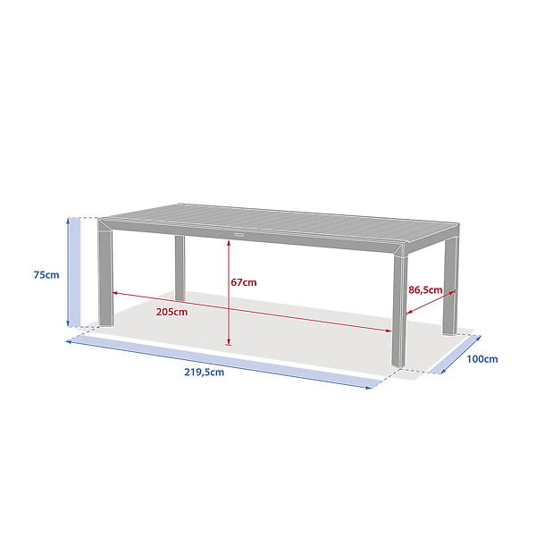HESPERIDE - Table de jardin "Évasion" effet bois honey & graphite 8 places lates en aluminium - large