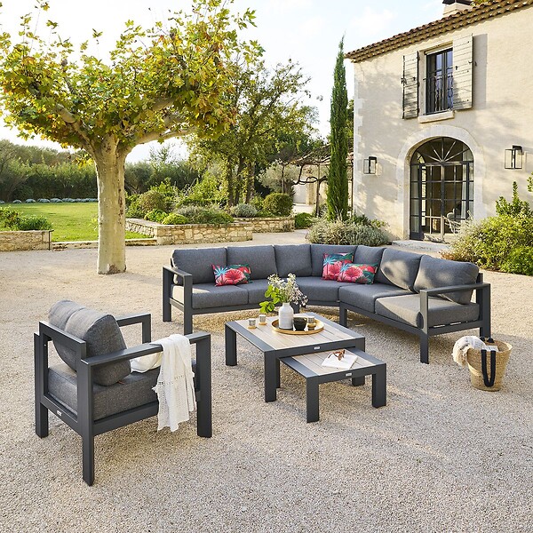 HESPERIDE - Table basse de jardin carrée "Évasion" graphite & honey 65 x 65cm en aluminium - large