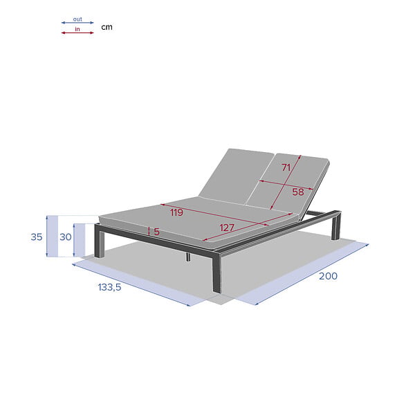 HESPERIDE - Lit de piscine double "Evasion" anthracite & graphite 2 places en aluminium traité époxy - large