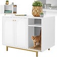 TECTAKE - Armoire pour chat KALEA entrée latérale avec un tapis à griffer inclus blanc/doré - vignette