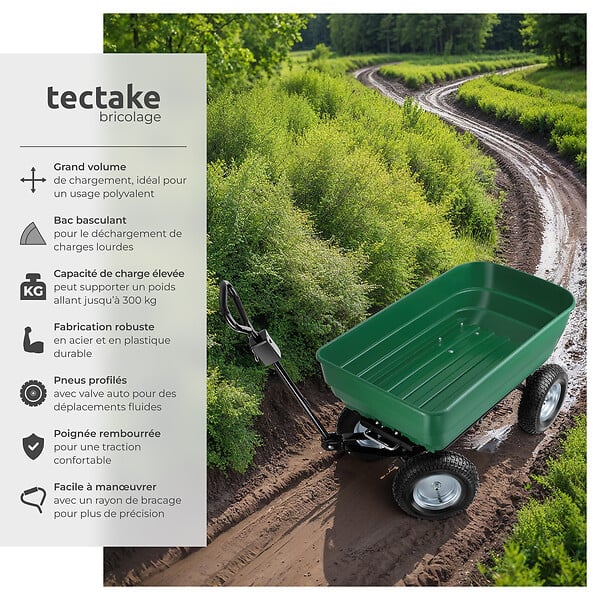 TECTAKE - Chariot de jardin à main Tummi 125L capacité de charge 300kg vert - large