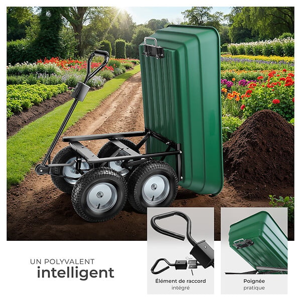 TECTAKE - Chariot de jardin à main Tummi 125L capacité de charge 300kg vert - large