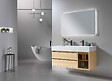LUXURYBAIN - Meuble de salle de bain double vasque 120cm bois et blanc effet marbre avec miroir LED LB-8512 - vignette