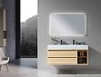 LUXURYBAIN - Meuble de salle de bain double vasque 120cm bois et blanc effet marbre avec miroir LED LB-8512 - vignette