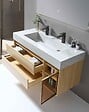 LUXURYBAIN - Meuble de salle de bain double vasque 120cm bois et blanc effet marbre avec miroir LED LB-8512 - vignette