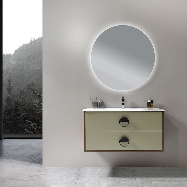 LUXURYBAIN - Meuble de salle de bain simple vasque 100cm bois et vert avec miroir led - large
