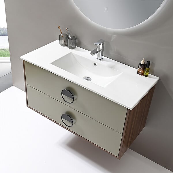 LUXURYBAIN - Meuble de salle de bain simple vasque 100cm bois et vert avec miroir led - large