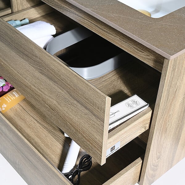 LUXURYBAIN - Meuble salle de bain double vasque 120cm bois et effet marbre marron avec miroir LED LB-8475M-120 - large