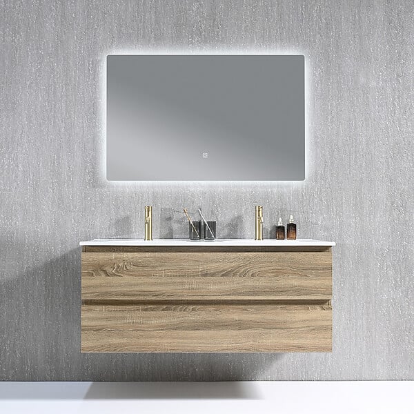 LUXURYBAIN - Meuble salle de bain double vasque 120cm bois et miroir LED LB-8331M - large