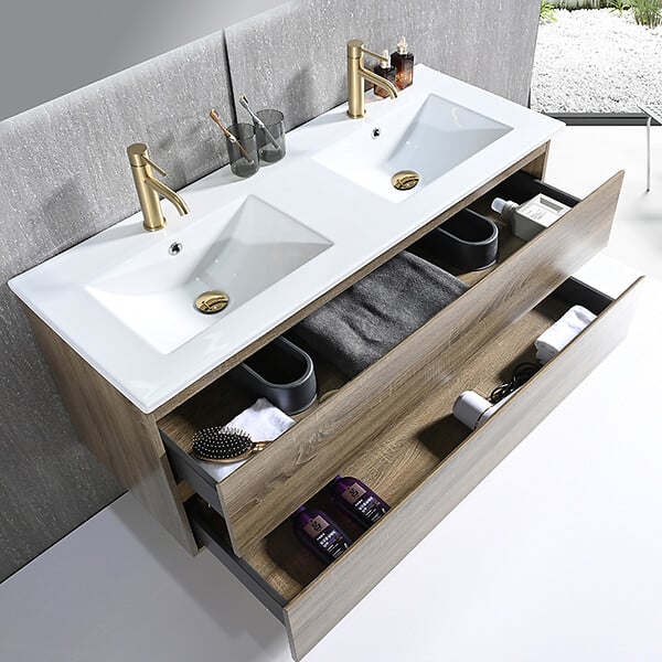LUXURYBAIN - Meuble salle de bain double vasque 120cm bois et miroir LED LB-8331M - large