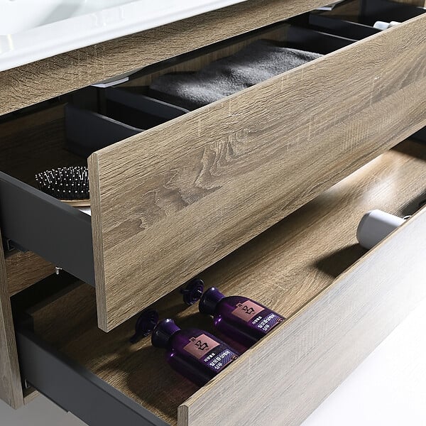 LUXURYBAIN - Meuble salle de bain double vasque 120cm bois et miroir LED LB-8331M - large