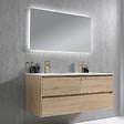LUXURYBAIN - Meuble salle de bain double vasque 120cm bois naturel et effet marbre blanc avec miroir LED LB-8475C-120 - vignette