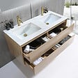 LUXURYBAIN - Meuble salle de bain double vasque 120cm bois naturel et effet marbre blanc avec miroir LED LB-8475C-120 - vignette