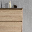 LUXURYBAIN - Meuble salle de bain double vasque 120cm bois naturel et effet marbre blanc avec miroir LED LB-8475C-120 - vignette