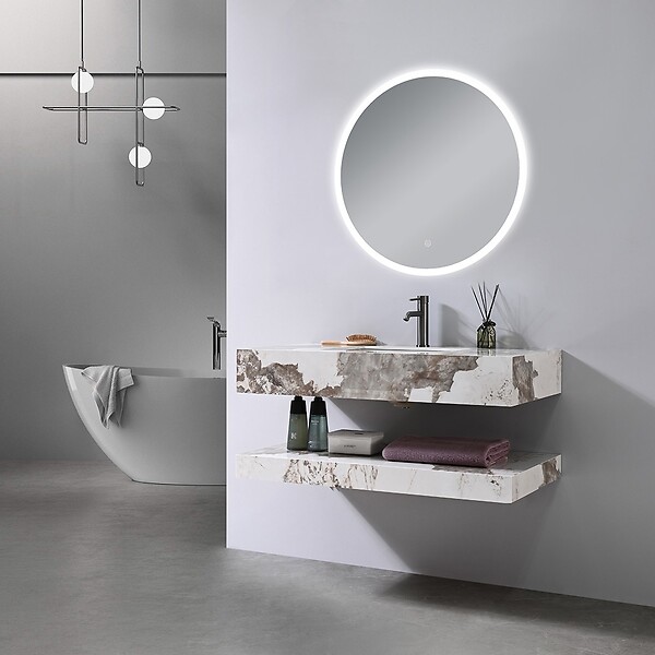 LUXURYBAIN - LuxuryBain- Meuble de salle de bain simple vasque 100cm effet marbre avec miroir LED LB-8399 - large