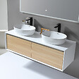 LUXURYBAIN - Meuble salle de bain double vasque 140cm blanc et bois avec miroir LED LB-5072 - vignette