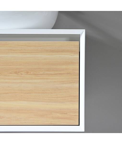 LUXURYBAIN - Meuble salle de bain double vasque 140cm blanc et bois avec miroir LED LB-5072 - large