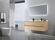 LUXURYBAIN - LuxuryBain- Meuble de salle de bain double vasque 140cm bois et blanc effet marbre avec miroir LED LB-8475 - vignette