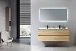 LUXURYBAIN - LuxuryBain- Meuble de salle de bain double vasque 140cm bois et blanc effet marbre avec miroir LED LB-8475 - vignette