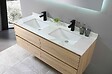 LUXURYBAIN - LuxuryBain- Meuble de salle de bain double vasque 140cm bois et blanc effet marbre avec miroir LED LB-8475 - vignette
