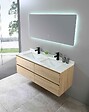 LUXURYBAIN - LuxuryBain- Meuble de salle de bain double vasque 140cm bois et blanc effet marbre avec miroir LED LB-8475 - vignette