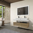 LUXURYBAIN - LuxuryBain - Meuble de salle de bain double vasque 140cm bois et effet marbre avec miroir led - vignette