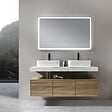 LUXURYBAIN - LuxuryBain - Meuble de salle de bain double vasque 140cm bois et effet marbre avec miroir led - vignette