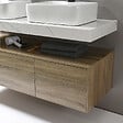 LUXURYBAIN - LuxuryBain - Meuble de salle de bain double vasque 140cm bois et effet marbre avec miroir led - vignette