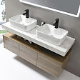 LUXURYBAIN - LuxuryBain - Meuble de salle de bain double vasque 140cm bois et effet marbre avec miroir led - vignette