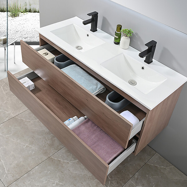 LUXURYBAIN - LuxuryBain - Meuble de salle de bain double vasque 120cm bois foncé avec miroir led - large