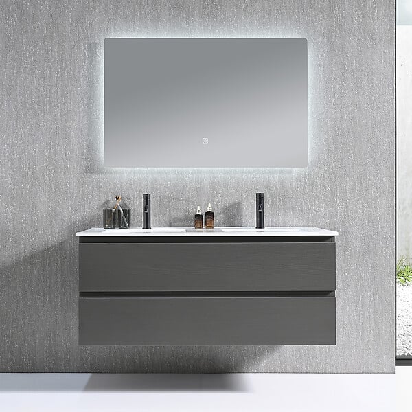 LUXURYBAIN - Meuble salle de bain double vasque 120cm gris et miroir LED LB-8331G - large