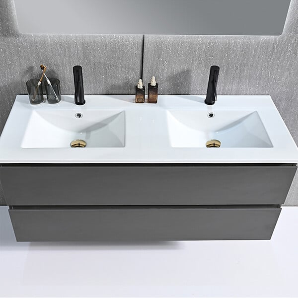 LUXURYBAIN - Meuble salle de bain double vasque 120cm gris et miroir LED LB-8331G - large