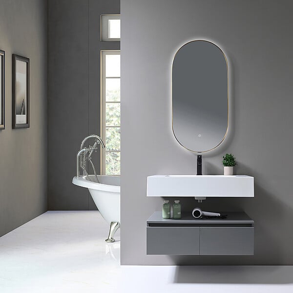LUXURYBAIN - LuxuryBain - Meuble de salle de bain simple vasque 80cm en Corian blanc avec miroir led - large