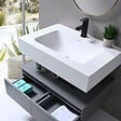 LUXURYBAIN - LuxuryBain - Meuble de salle de bain simple vasque 80cm en Corian blanc avec miroir led - vignette
