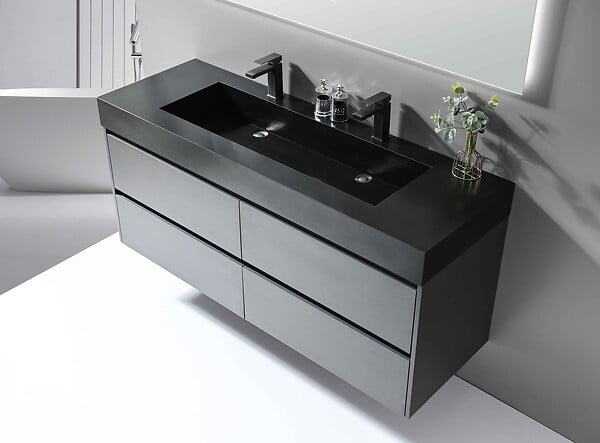 LUXURYBAIN - LuxuryBain- Meuble de salle de bain double vasque 150cm gris et noir avec miroir LED LB-8476S - large