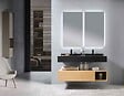 LUXURYBAIN - LuxuryBain- Meuble de salle de bain double vasque 150cm bois et noir avec miroir LED à luminosité variable LB-8470-150 - vignette