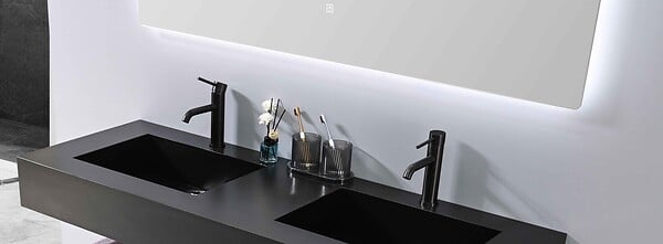 LUXURYBAIN - LuxuryBain- Meuble de salle de bain double vasque 150cm bois et noir avec miroir LED à luminosité variable LB-8470-150 - large